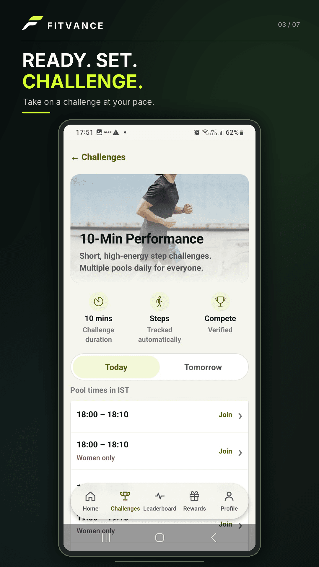 FitVance Android app: Join A Challenge